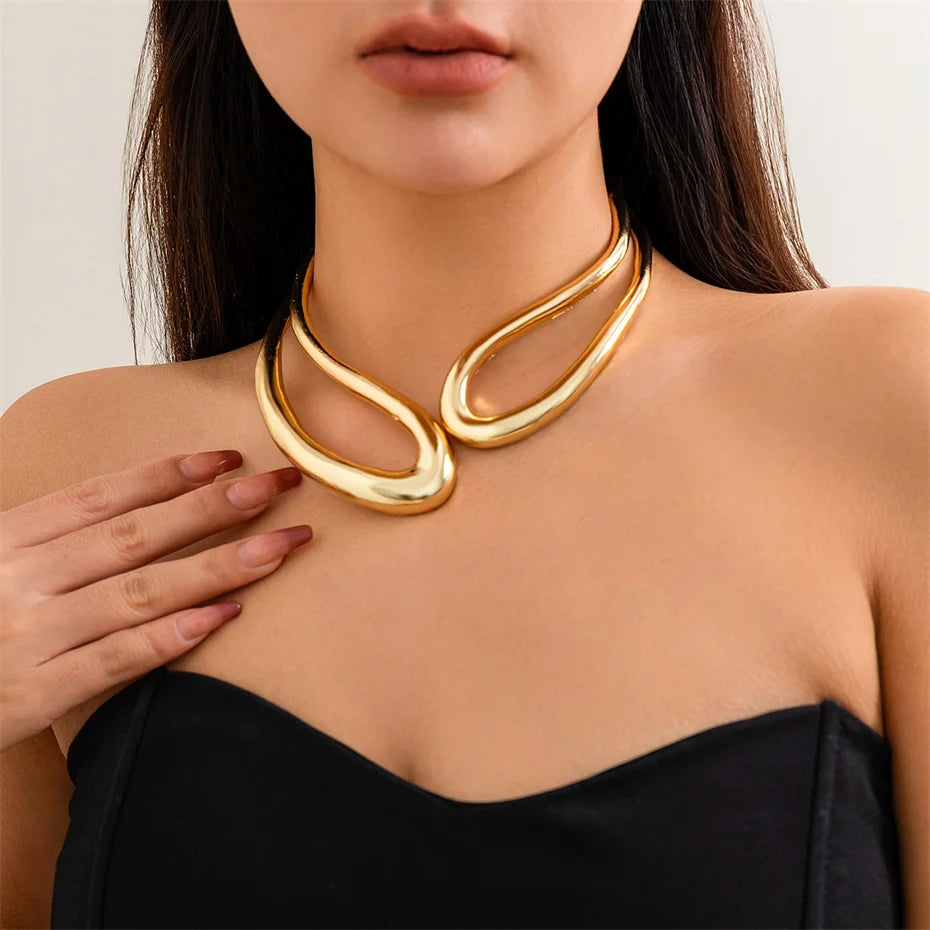 Exaggerated Heavy Metal Big Open Torques Choker Necklace fot Women Goth Adjustable Chunky Chain Grunge Jewelry Steampunk Men New